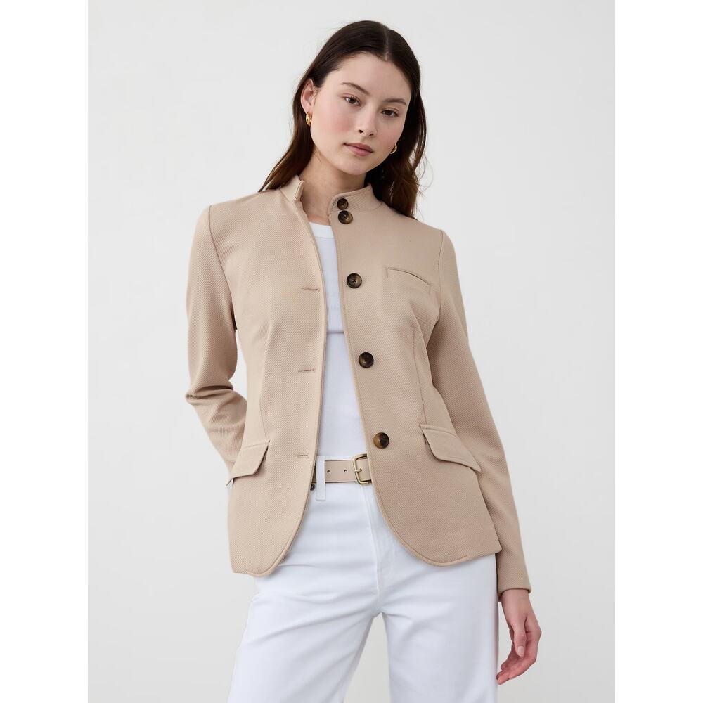 NWT Banana Republic Factory Long Sleeve Knit Pique Blazer Pewter Gray Women's XS